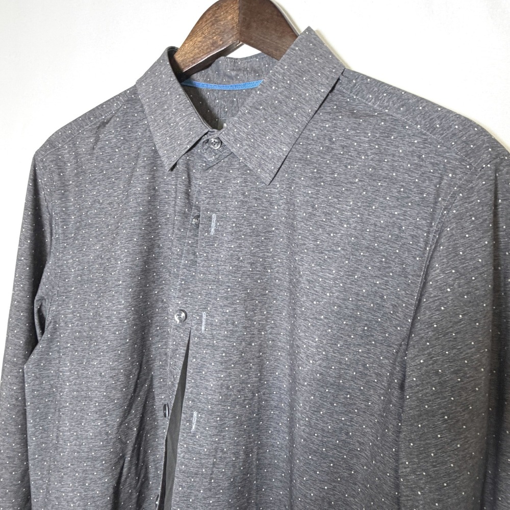 MOVE Performance Mens Grey Polka Dot Stretch Long Sleeve Button Down Shirt Large